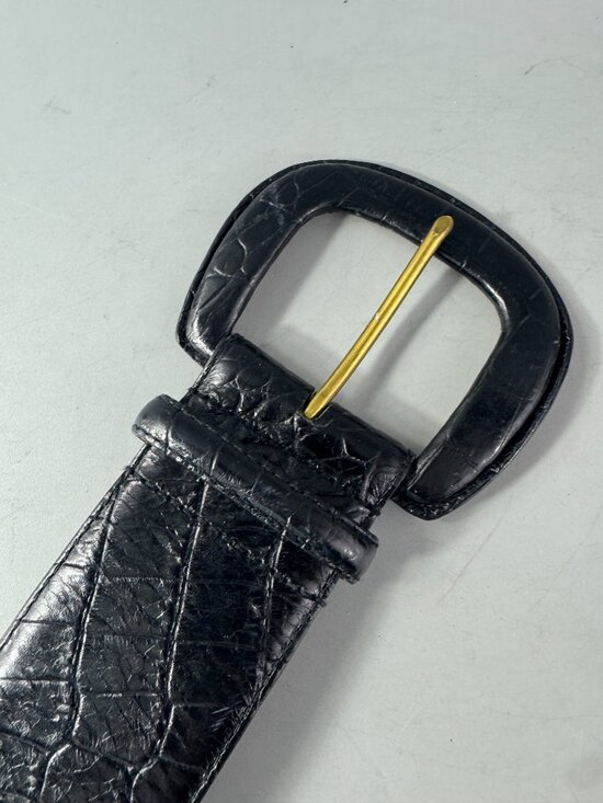 LAUREN RALPH LAUREN WIDE CROC EMBOSSED LEATHER WIDE BELT WOMEN LARGE BLACK